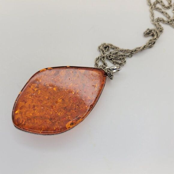Orange Acrylic Glass Pendant Necklace - Picture 7 of 8